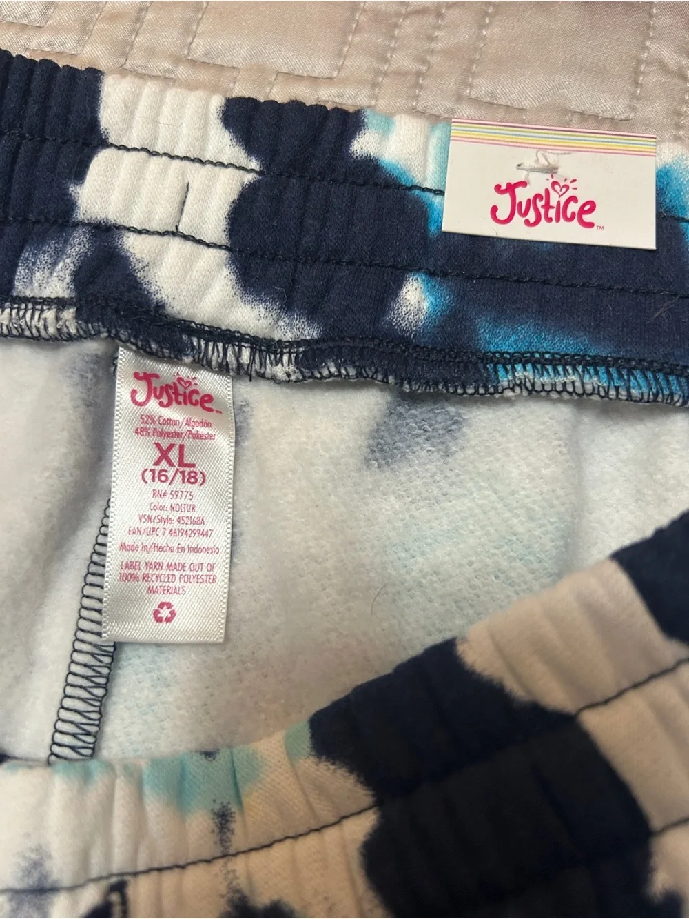 NWT!! Justice Girls' Blue & White Tie-Dye Joggers